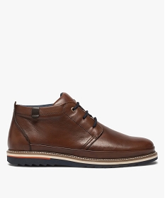GEMO Boots homme lacés en cuir souple et semelle sport marron chine