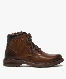 GEMO Boots homme zippés à lacets dessus cuir et col rembourré marron standard