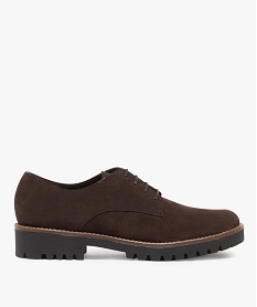 GEMO Derbies femme unis dessus cuir et semelle crantée marron standard