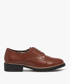 GEMO Derbies femme unis à semelle crantée motif animalier en relief marron standard