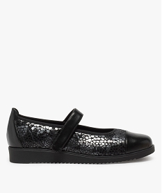 GEMO Ballerines femme confort motifs fantaisie et bride scratch noir standard