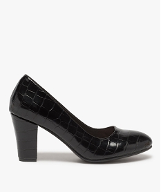 GEMO Escarpins femme à talon moyen et bout rond aspect verni noir standard