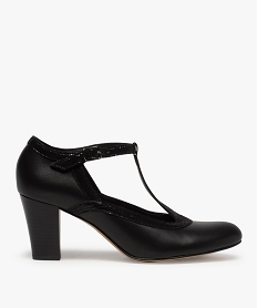 GEMO Escarpins femme salomés en cuir à talon noir standard