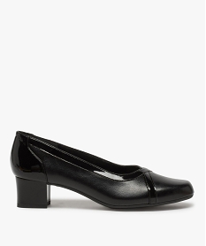 GEMO Escarpins femme confort à petit talon et détails vernis noir standard