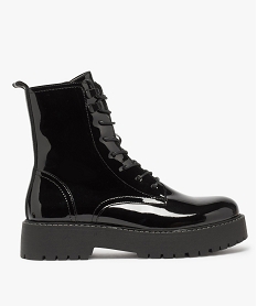 GEMO Boots femme vernis à lacets et semelle crantée noir standard