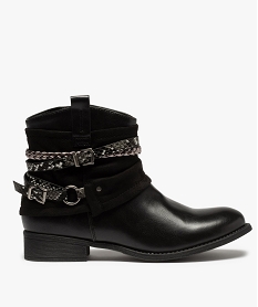GEMO Boots femme talon plat zippés à brides décoratives 3021