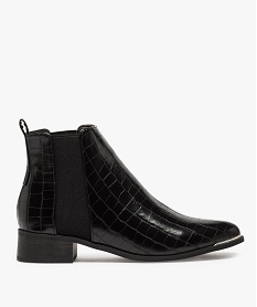 GEMO Boots femme à talon carré et tige fantaisie Dessus matière synthétique imitation croco noir standard
