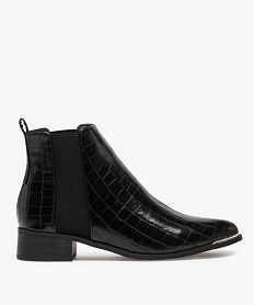 GEMO Boots femme à talon carré et tige fantaisie Dessus matière synthétique imitation croco Noir