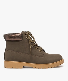 GEMO Boots femme à lacets col rembourré et semelle crantée marron fonce