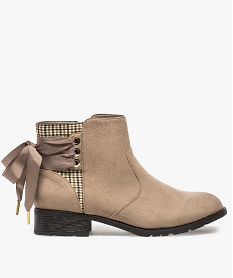 GEMO Boots femme en suédine et ruban décoratif marron fonce