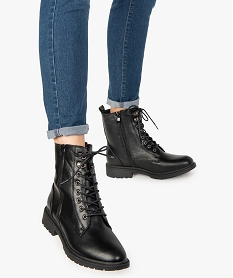GEMO Boots femme unis à semelle crantée et zip décoratif Noir