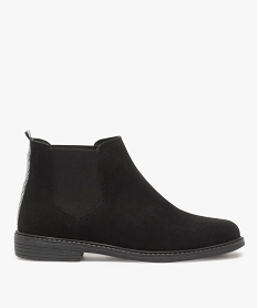 GEMO Boots femme style chelsea à talon plat dessus cuir suédé uni noir standard