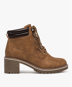 GEMO Bottines femme à talon col rembourré et semelle crantée marron standard