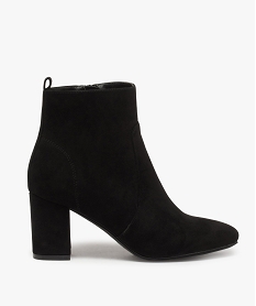 GEMO Boots femme zippés à talon carré dessus suédine unie noir standard