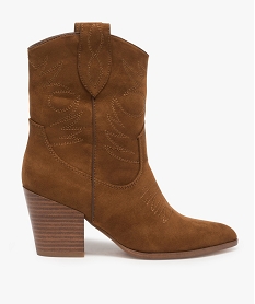 GEMO Boots femme à talon en suédine avec surpiqûres style santiags marron standard