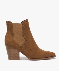 GEMO Boots femme à talon zippés en suédine avec motifs cloutés marron standard