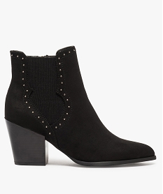 GEMO Boots femme à talon zippés en suédine avec motifs cloutés Noir