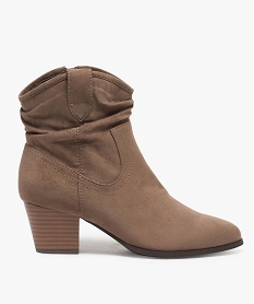 GEMO Boots femme à talon en suédine unie avec effet drapé marron fonce