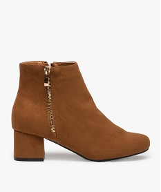 GEMO Boots femme à talon carré en suédine unie et zip décoratif marron standard