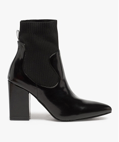 GEMO Boots femme à talon tige vernie et col en maille noir vif