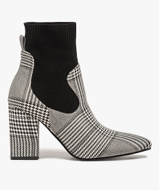 GEMO Boots femme à talon imprimé Prince de Galles col chaussette gris standard