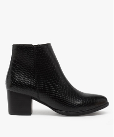 GEMO Boots femme zippés à talon dessus imitation croco noir standard