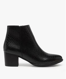 GEMO Boots femme zippés à talon dessus imitation croco Noir