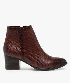 GEMO Boots femme zippés à talon dessus imitation croco marron vif