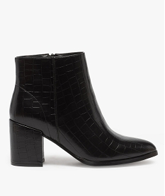 GEMO Boots femme unis à talon carré dessus imitation croco noir standard