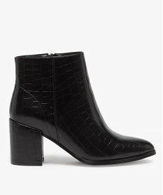 GEMO Boots femme unis à talon carré dessus imitation croco Noir