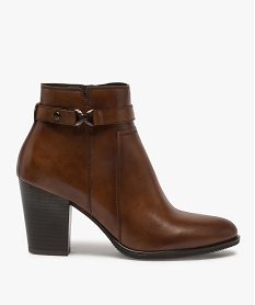 GEMO Boots femme à talon en cuir uni avec bride décorative marron standard