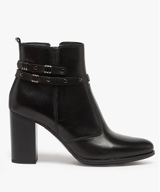 GEMO Boots femme dessus cuir avec bride à détails métalliques noir standard