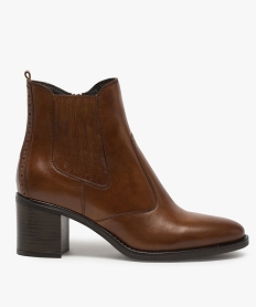 GEMO Boots femme style chelsea à talon dessus cuir uni marron vif