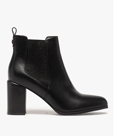 GEMO Boots femme unies style chelsea à haut talon carré Noir