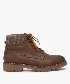 GEMO Boots femme à lacets col rembourré et motifs perforés marron standard