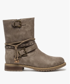 GEMO Boots femme fourrés à semelle crantée et brides décoratives beige standard