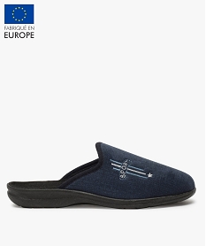 chaussons homme mules confort en velours ras brode bleuA934601_1