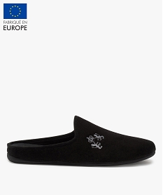 GEMO Chaussons homme en forme de slippers unis avec broderie Noir