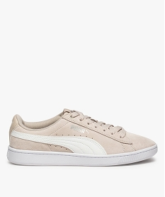 GEMO Baskets femme bicolores avec dessus en cuir velours - Puma Beige