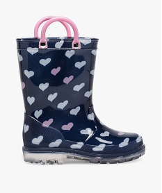 GEMO Bottes de pluie fille à motifs cœurs et anses Bleu