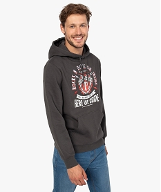 sweat homme a capuche en jersey molletonne imprime et brode grisA966901_1