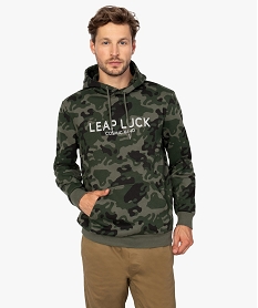 GEMO Sweat homme à capuche en jersey molletonné imprimé camouflage Imprimé