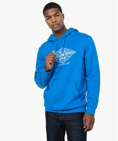 sweat homme a capuche en jersey molletonne imprime bleuA967301_1