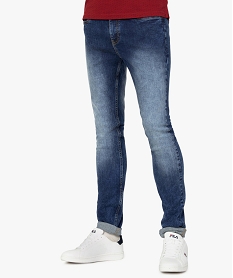 GEMO Jean homme skinny délavé avec plis sur les hanches Bleu