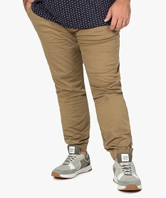 GEMO Pantalon homme en toile avec taille et bas élastiqués Beige