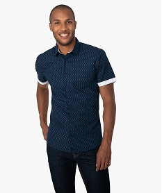 GEMO Chemise homme à manches courtes à micro motifs Bleu