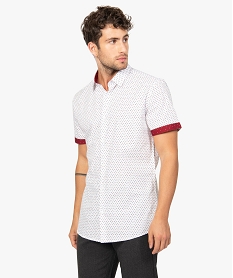 GEMO Chemise homme à manches courtes coupe slim avec micro-motifs Blanc