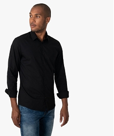GEMO Chemise unie coupe slim en coton stretch homme Noir