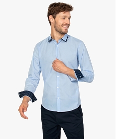 GEMO Chemise homme à col bicolore coupe slim Bleu