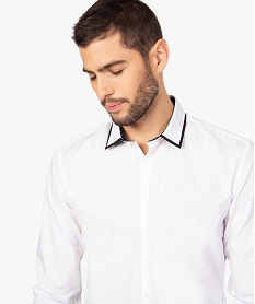 chemise homme a col bicolore coupe slim blanc chemise manches longuesA974101_2
